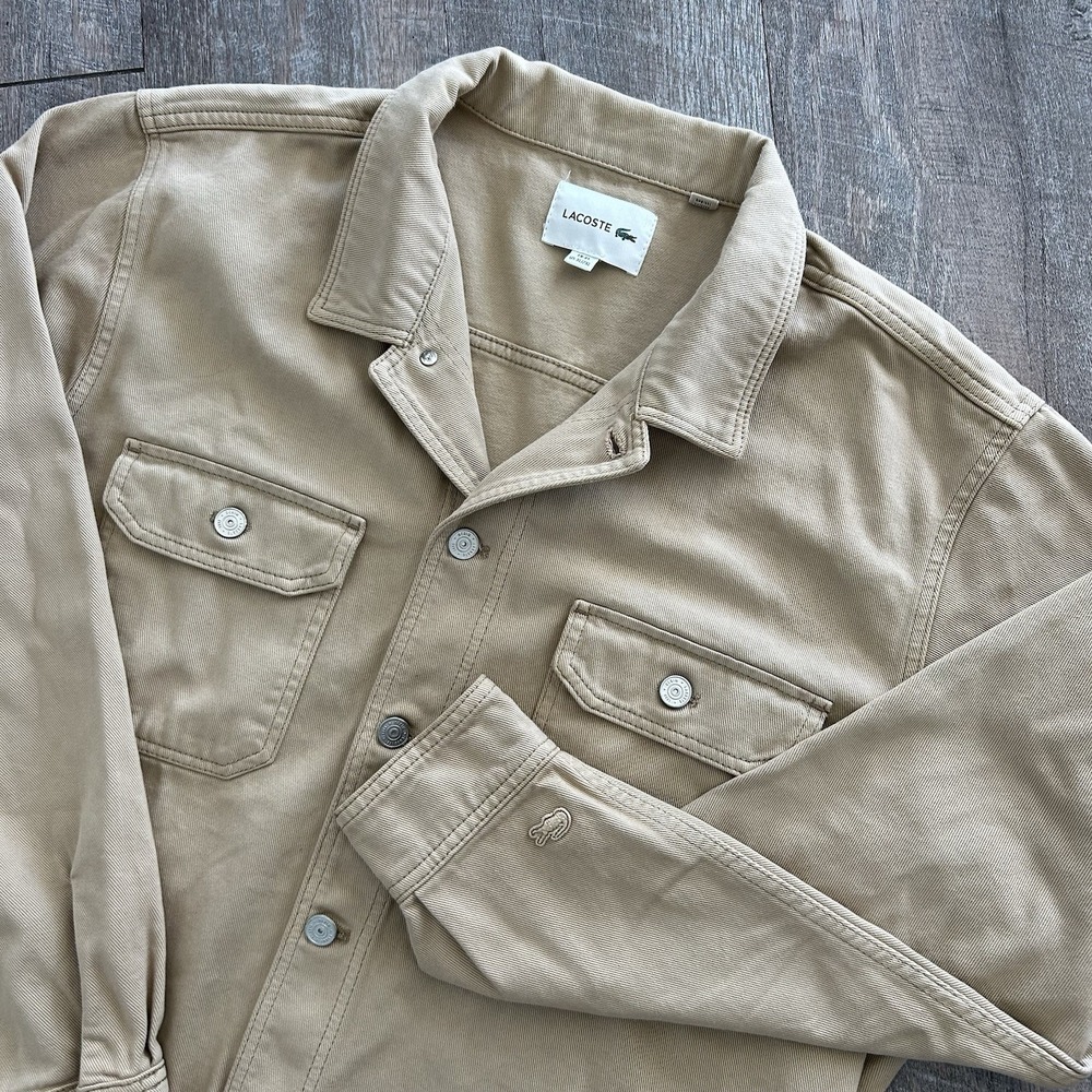Lacoste Men's Oversized Denim Overshirt Size Men's XL Workwear Designer Tan